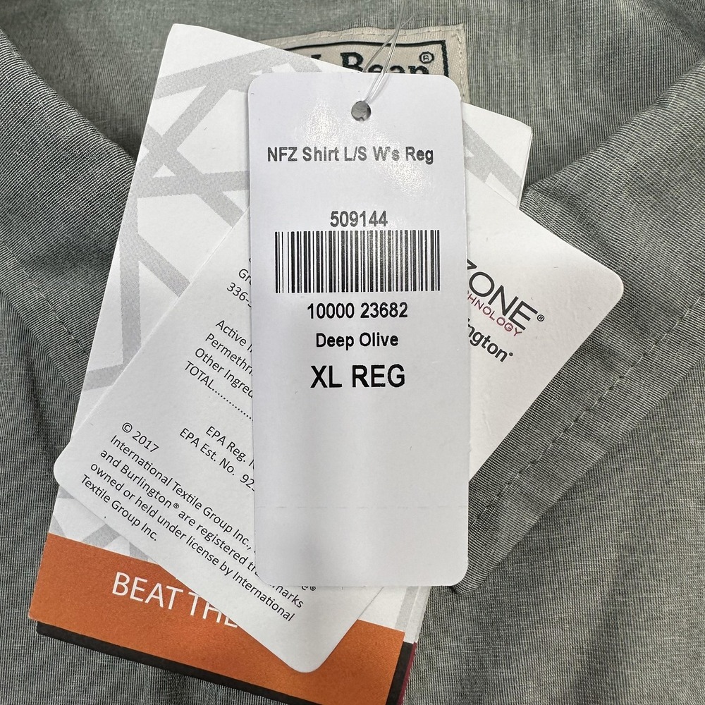 LL Bean Shirt Women XL Deep Olive NFZ Long Sleeve Button Outdoor Hiking Pockets - Picture 3 of 16